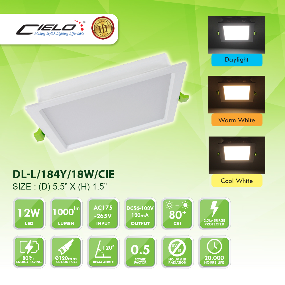 CIELO GEN lll 12W/18W 4"/6" ROUND/SQUARE SLIMEDGE LED DOWNLIGHT [2